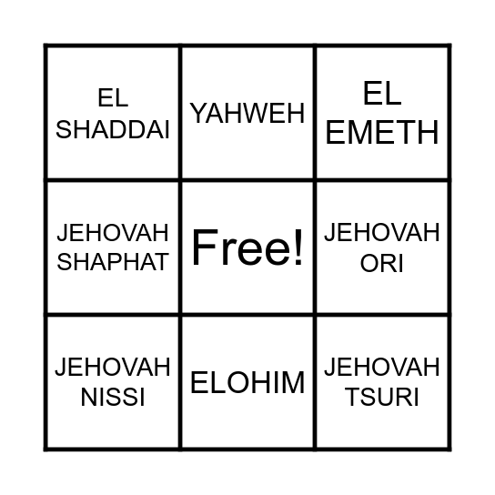 NAMES OF GOD Bingo Card