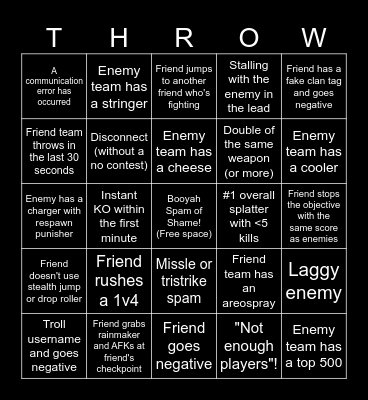 Splatoon Bingo! Bingo Card