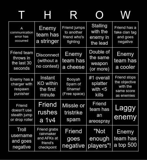 Splatoon Bingo! Bingo Card