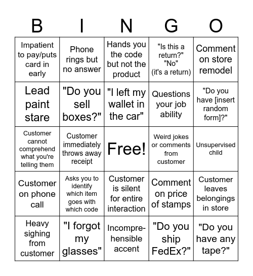 UPS Bingo Card