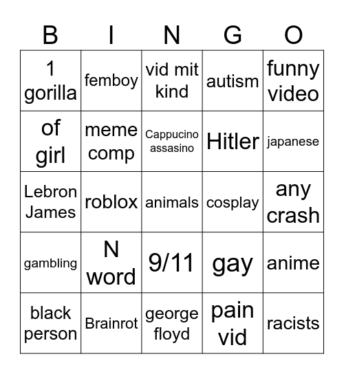 Insta reels Bingo Card