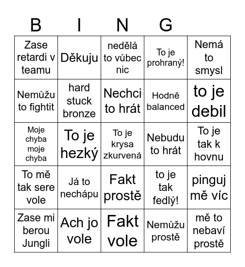 Vojta BINGO Card