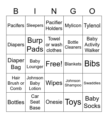 Oliver's Baby Shower Bingo Card