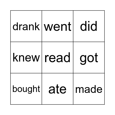 IRREGULAR VERBS Bingo Card