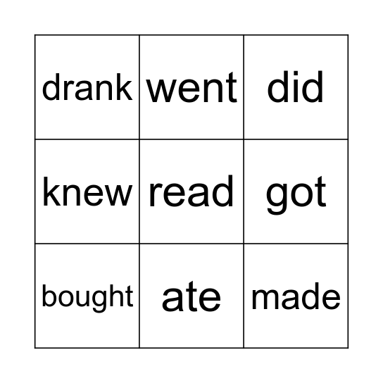 IRREGULAR VERBS Bingo Card