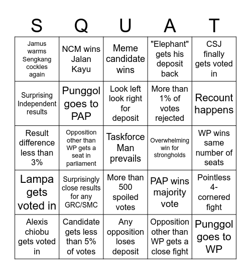 GE2025 Squat-go Bingo Card