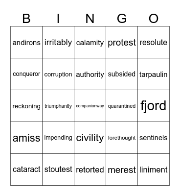 Vocabulary for Snow Treasure Bingo Card