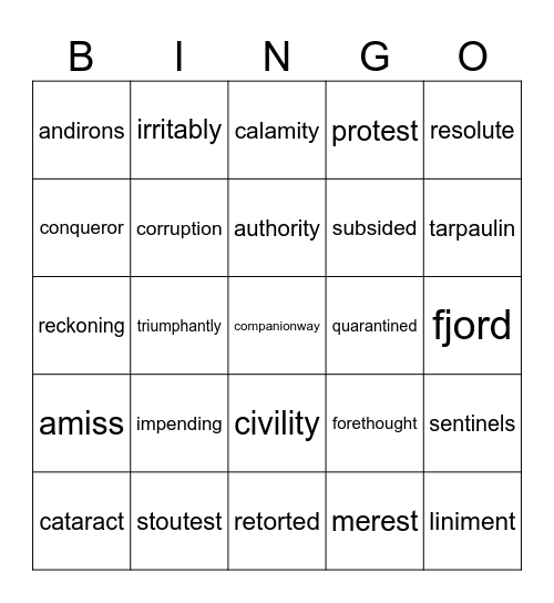 Vocabulary for Snow Treasure Bingo Card