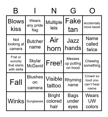 Commencement Bingo Card
