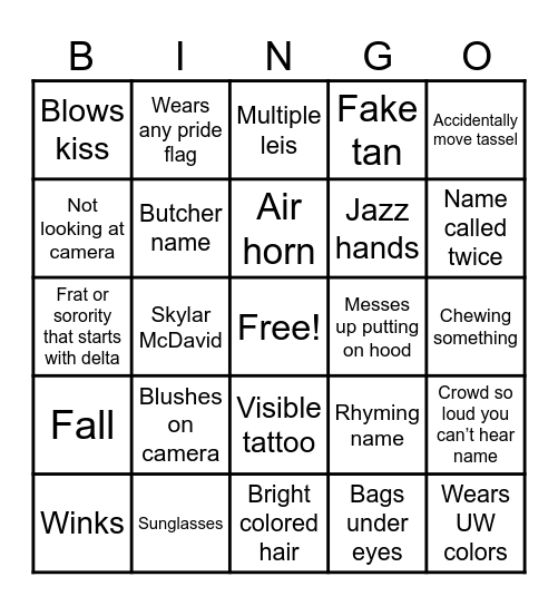Commencement Bingo Card