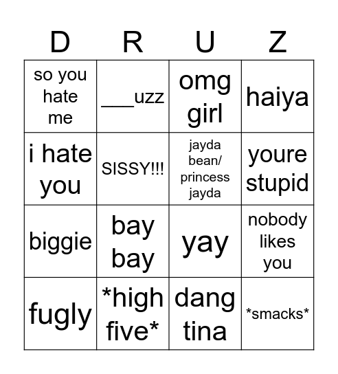 druzz quotes Bingo Card