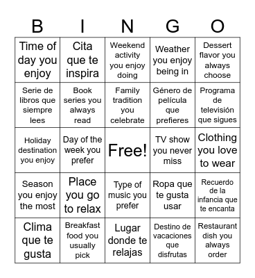 ES/EN Intercambio de Idiomas Bingo Card
