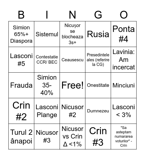 Turul 1 Bingo Card