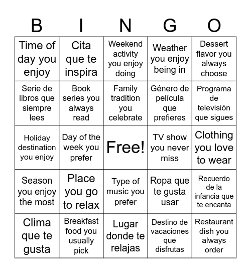 ES/EN Language Exchange Bingo Card