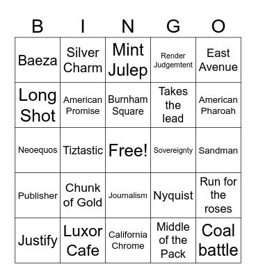 Derby Bingo Card