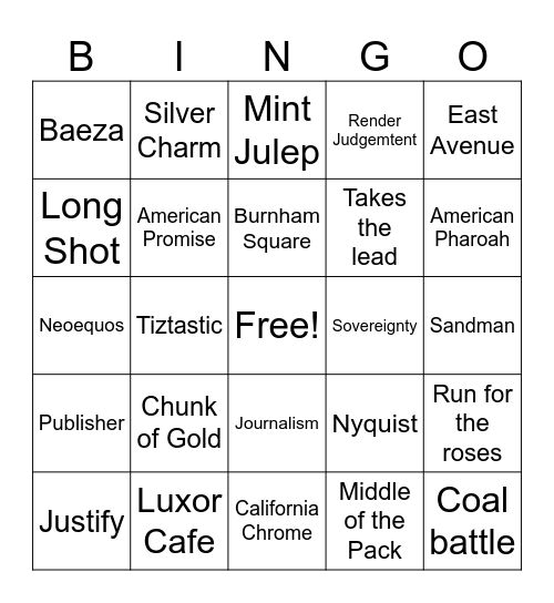 Derby Bingo Card