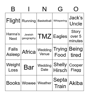Engagement Party Bingo Card