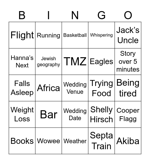 Engagement Party Bingo Card