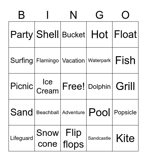 Summer Time Bingo Card