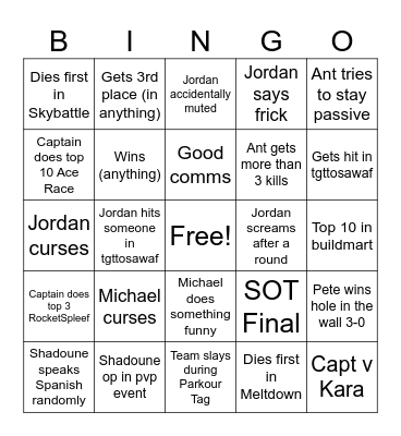 Captainsparklez mcc Bingo Card