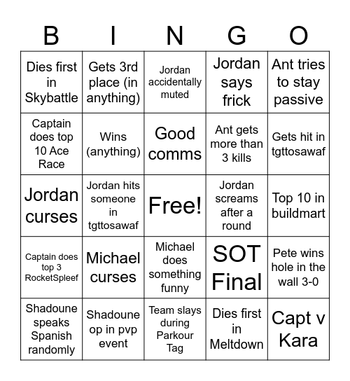 Captainsparklez mcc Bingo Card