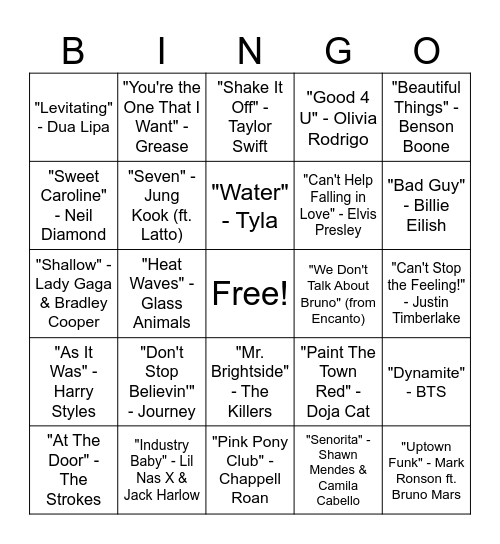 Music Bingo 2025 Bingo Card