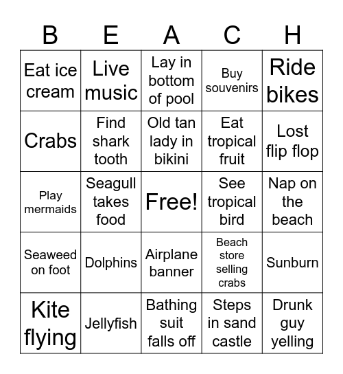 Beach bingo! Bingo Card