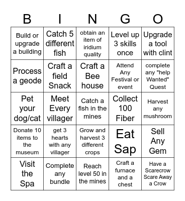 Stardew Lockout Bingo Card