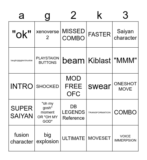 AG2K30 Bingo Card