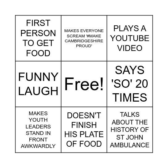 ST JOHN AMBULANCE PETERBOROUGH NORTH JOSH BINGO Card