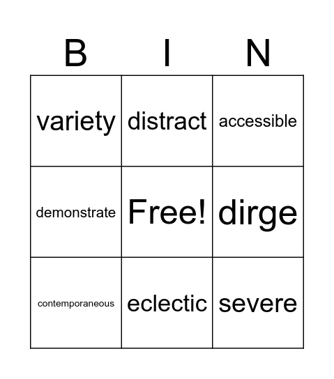 Vocabulary May 5 - 11 Bingo Card