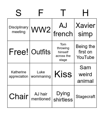 React from the hip 1 Bingo Card