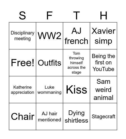React from the hip 1 Bingo Card