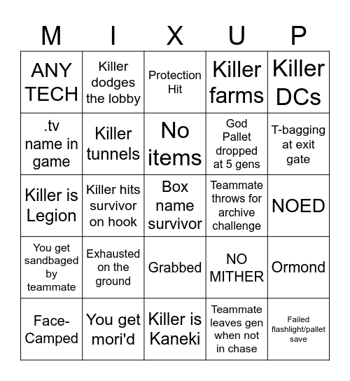 Ultimate DBD Bingo Card
