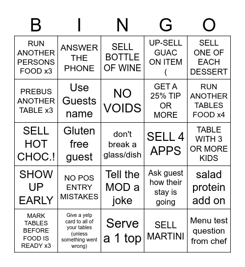 SERVER BINGO Card