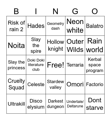 hyperfixation indie game bingo Card