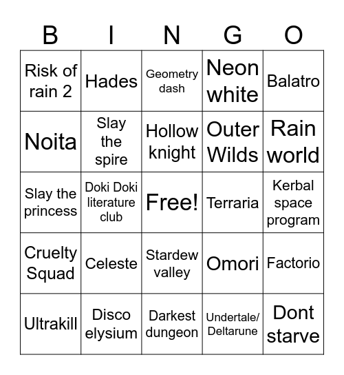 hyperfixation indie game bingo Card