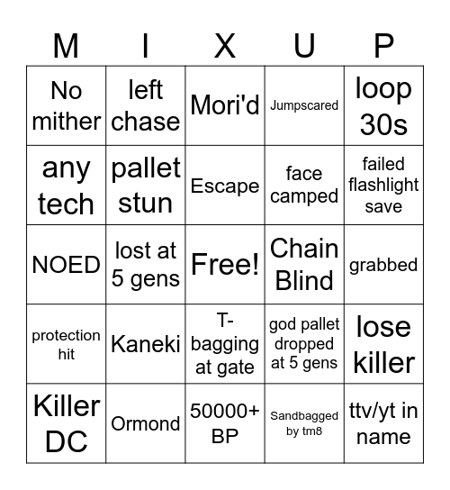 DBD CHAOS SHUFFLE Bingo Card