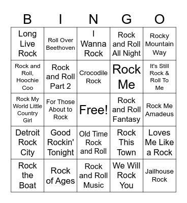 Rock and Roll! Bingo Card