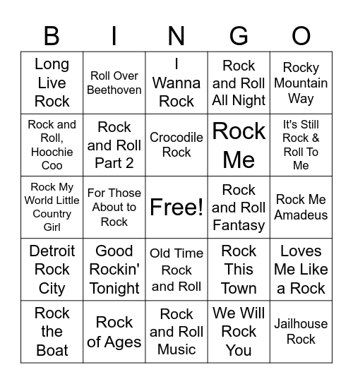 Rock and Roll! Bingo Card