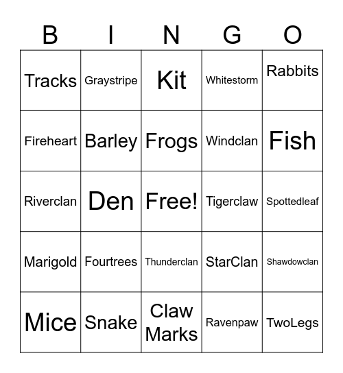 Warrior Bingo Card