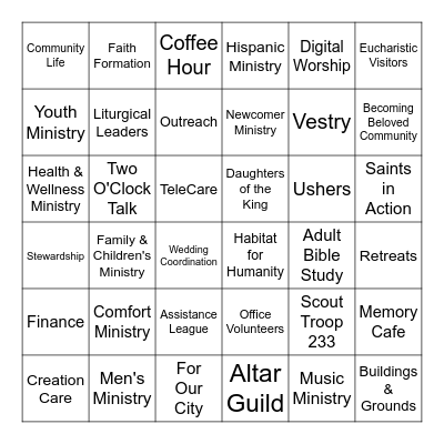 St. Matt's Ministry Fair Bingo Card