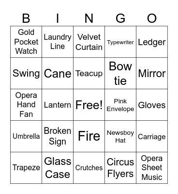 The Greatest Showman Bingo Card