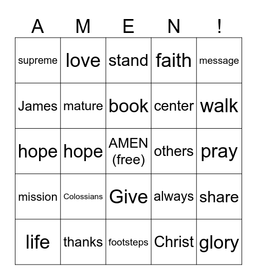 Hope Of Glory Bingo Card