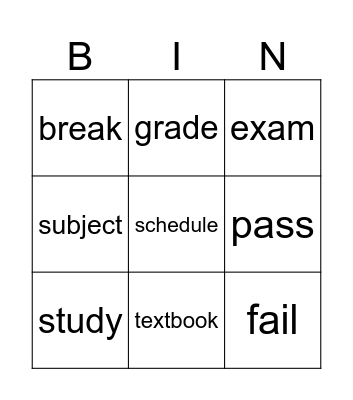 Vocabulary about learning related to school Bingo Card