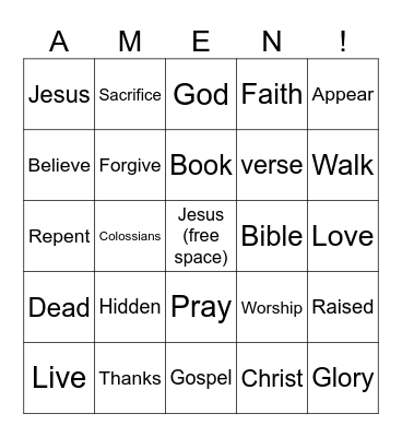 Colossians 3:1-4 Bingo Card