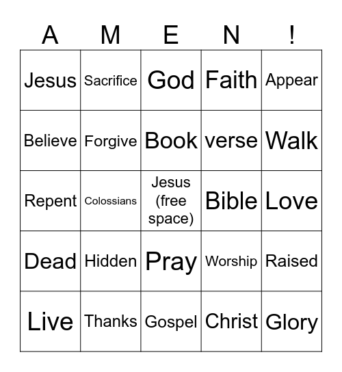 Colossians 3:1-4 Bingo Card