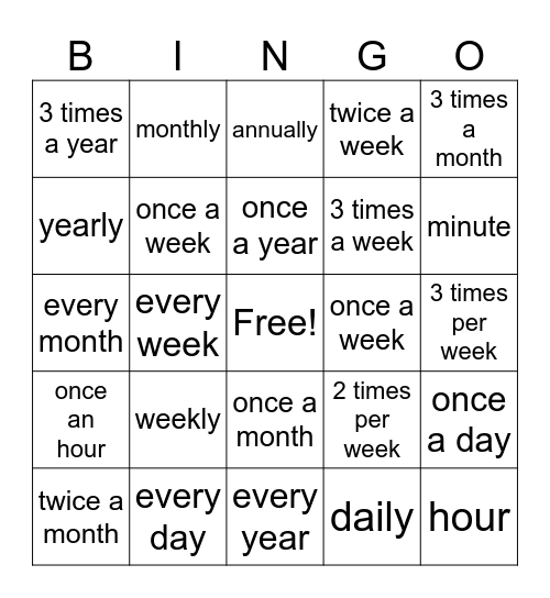 Time Bingo Card