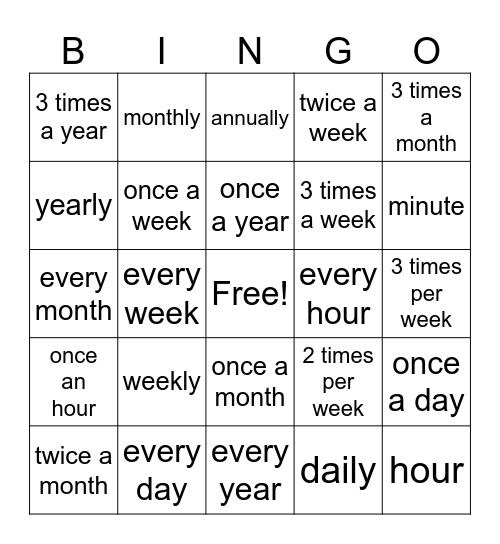 Time Bingo Card