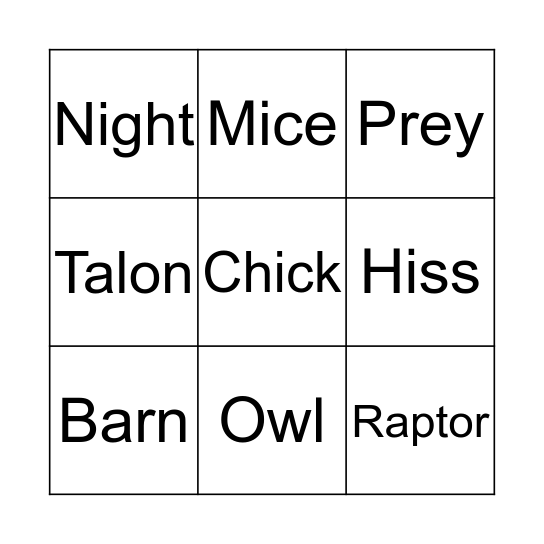 Barn Owl Bingo Card